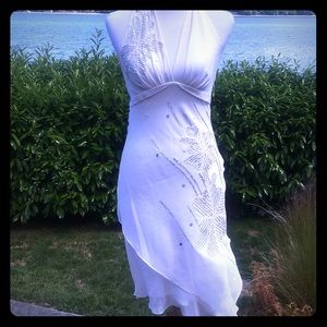 White Beaded Silk Halter Dress